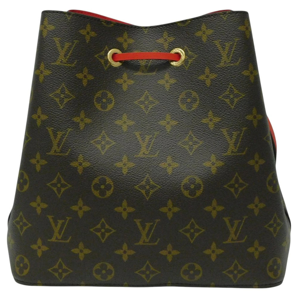 Louis Vuitton LV Red Brown Drawstring Bag Monogram Shoulder NeoNoe